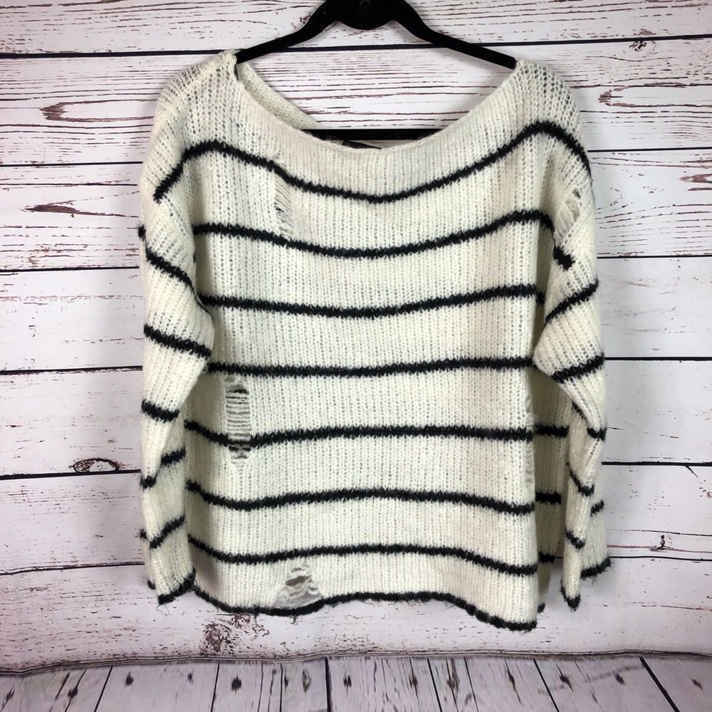 Forever 21 Striped Distressed Knit Sweater